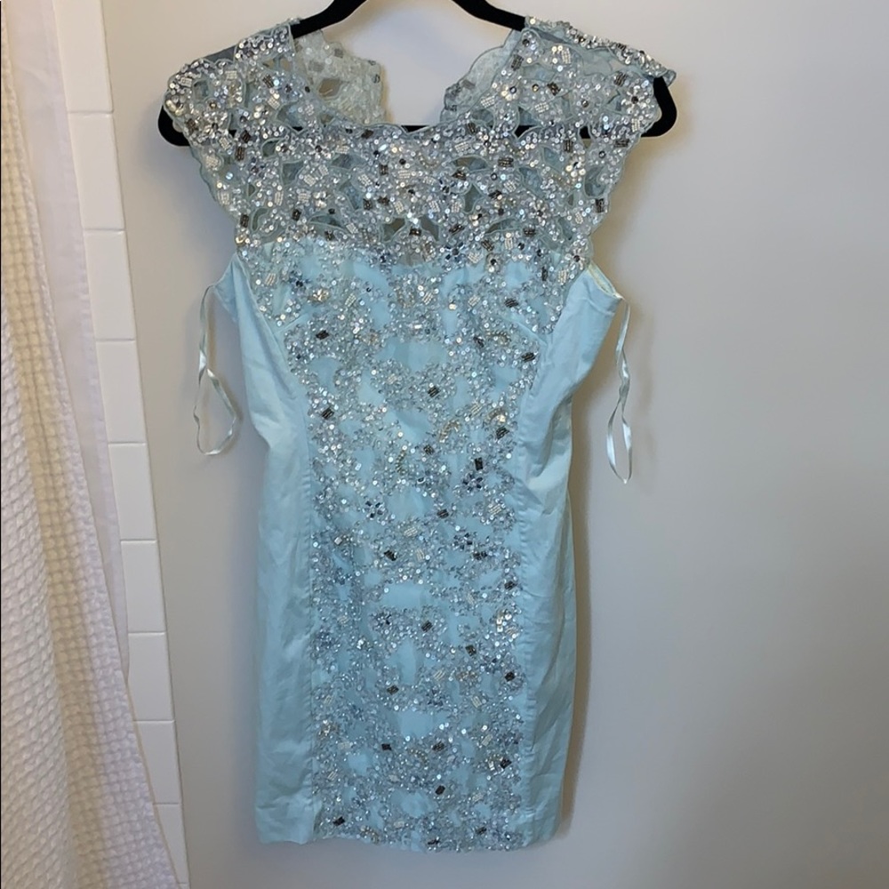 French Connection Light Blue Sequin Cocktail Dress